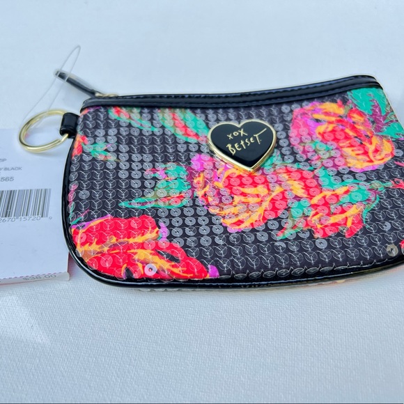 Betsey Johnson Rosey Black Red  Top Zip Coin Wallet Sequins BB11565 - Picture 4 of 12